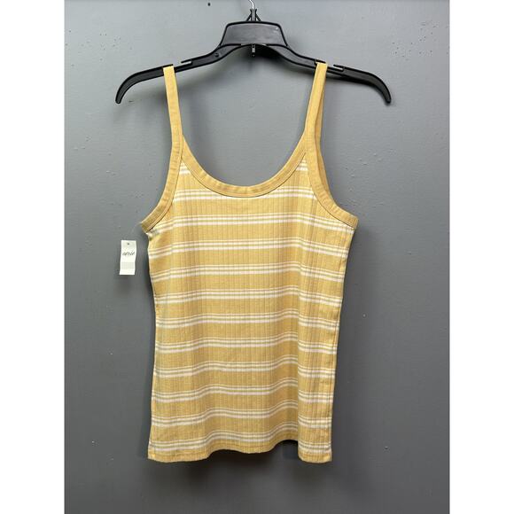 Aerie Tank Top Womens Large Yellow White Striped Ribbed Stretch‎ Summer Casual - Picture 5 of 6